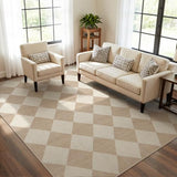 Checkered Print Living Room Rugs 8x10, Moroccan Beige Washable Area Rug 8X 10 Non Slip Soft Bedroom Carpet, Geometric Plaid Aesthetic Decor Ultra Thin Large Carpet for Dining Room Office