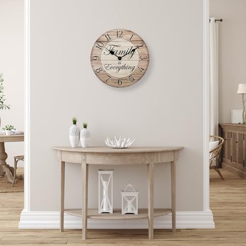 Westclox Wall Clock, 11-Inch Round Analog Clock with Inspirational Dial, Battery Powered, Quartz Movement, Farmhouse Rustic Decor for Living Room, Kitchen, Bedroom (Family is Everything, 11-Inch)