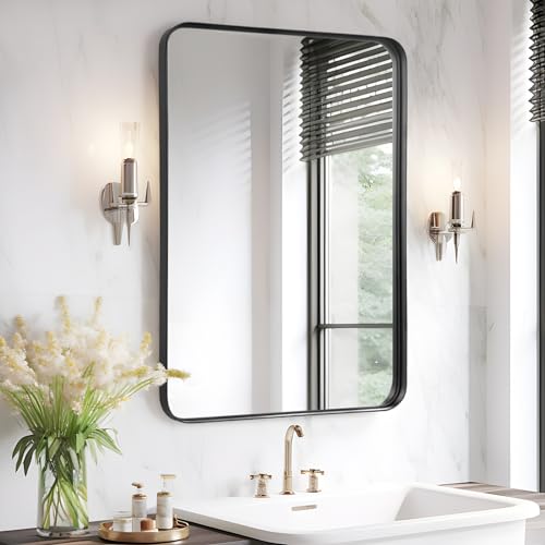Fabuday Bathroom Mirror Over Sink 24x36 Black - Framed Matte Bathroom Vanity Mirror, Wall Mounted Decor Mirror for Living Room, Restroom, Entryway, Hangs Vertically or Horizontally