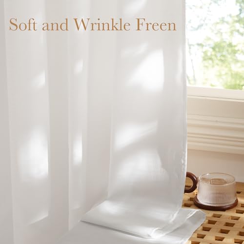 NICETOWN Non See Through White Privacy Sheer Curtains 84 inches Long 2 Panels Set, Fish Bone Pattern Farmhouse Semi Light Filtering Window Drapes for Bedroom, Living Room, 52 inches Wide