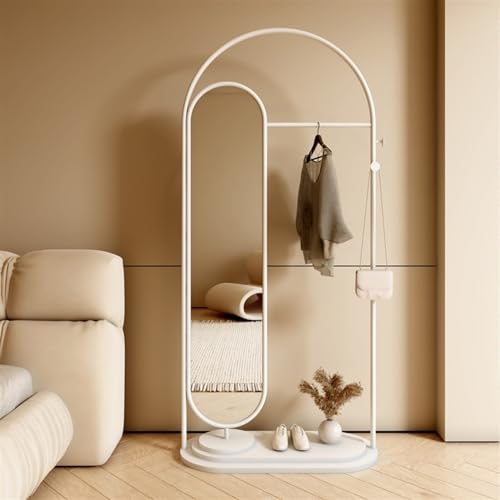 Full Body Mirror, Floor Standing Clothes Rack for Bedroom with Full Length Mirror, Integrated Door, Vertical Entrance Area, White Coat Stand, Bedroom Furniture (Colour: White)