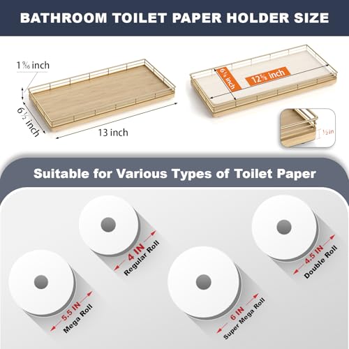 Oak Bathroom Toilet Tank Tray, 13" Wood Back of Toilet Paper Storage Tank Topper Basket, Vanity Tray for Perfume Makeup Candle Toiletry Organizer for Kitchen Coffee Table Natural Tray Decor