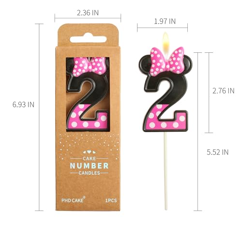 PHD CAKE 2.76 Inch Cartoon Pink and Black Mouse 2 Number Birthday Candles, Anime Cartoon Number Candles, Cake Number Candles, Party Celebration, Style Candle