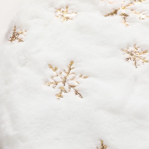 18 Inch Gold Snowflake Sequin Christmas Tree Skirt for Mini Trees – Sparkling Small Xmas Tree Base Cover with Velcro Closure, Elegant Holiday Décor