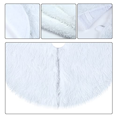 Sattiyrch Small Christmas Tree Skirt 18in, Faux Fur White Xmas Small Tabletop Christmas Tree Skirt (White Faux Fur, 18in)