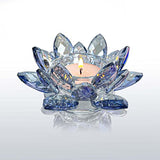 Crystal Lotus Flower Tealight Candle Holders/Glass Tea Light Candlestick Decor Decoration for Christmas Home Wedding Party… (Blue 1pc)