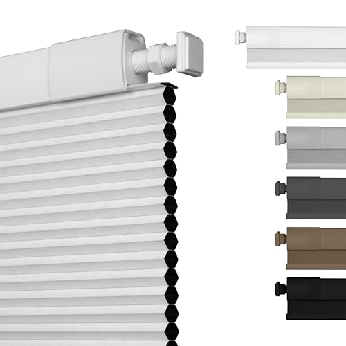 No Drill No Tools Blackout Cellular Shades Cordless Easy Install Honeycomb Blinds Thermal Insulated Noise Reduction Blinds for Indoor Windows,Blackout-White,34.5" W x 64" H