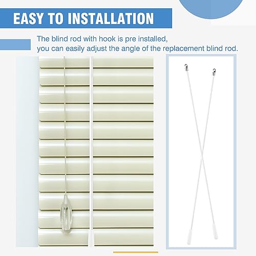 Bokon 4 Pcs Blinds Wand Replacement with Hook and Handle White Fiberglass Long Vertica Blind Wand for Windows Curtain Door Shades Opener Accessory (36 Inch)