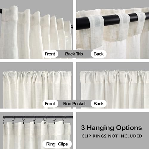 KOUFALL Linen Curtains 96 Inches Long 2 Panels Set, Boho Modern Farmhouse Decor Drapes for Living Room, 8FT Cream Ivory Natural Pottery Earth Tone Sheer Floor to Ceiling Curtains for Barn Furniture