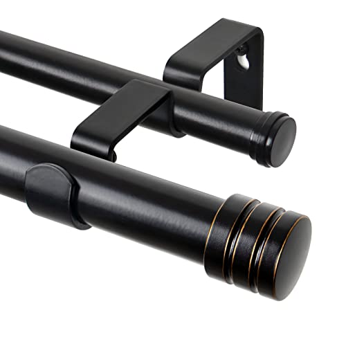 TONIAL1 Inch Double Curtain Rods for Windows 66 to 120 Inches, Heavy Duty Decorative Drapery Rod 32 to 144 Inches with Classic Cap Finial, Black