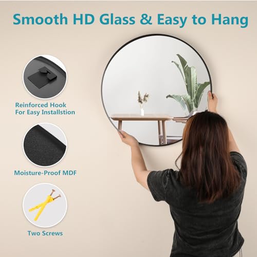 Fabuday Black Circle Mirror for Wall 20 inch - Round Mirrors for Bathroom, Entryway, Living Room, Hallway, Bedroom Decor, Small Matte Framed