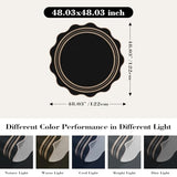 Scalloped Round Entryway Rug 4ft, Indoor Outdoor Patio Rug Washable Farmhouse Easy Jute Bedroom Area Rug, Non Slip Black Round Kitchen Circle Rugs for Living Room Front Porch