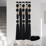 Flber Macrame Wall Hanging Black Sphericity Cotton Tassels Textile Hanging Geometric Yarn Wall Art for Bedroom Living Room Decor 15.7" W x 39" L