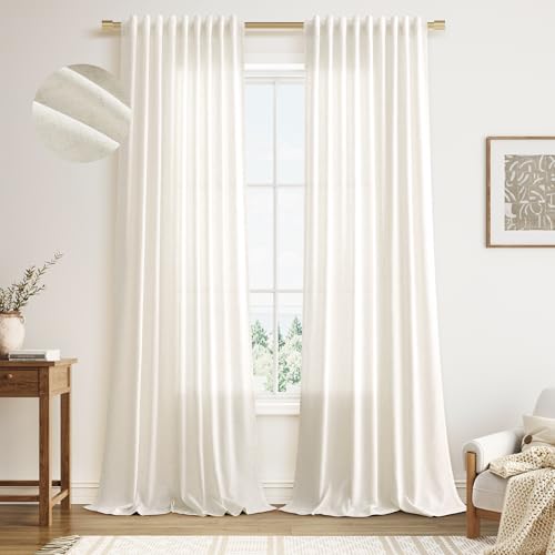 Nanspring Extra Long Linen Curtains 108 Inches for Living Room Back Tab Sheer High Floor to Ceiling 9ft Light Filtering Curtain Farmhouse Window Drapes for Bedroom 2 Panels Cream Ivory Beige Natural