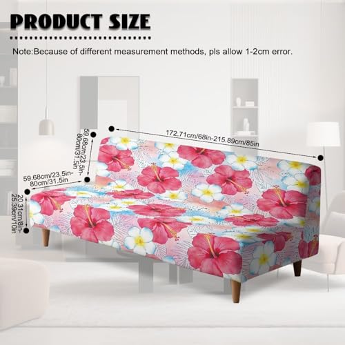 Armless Futon Cushion Covers Coastal Floral Rectangular Sofa Slipcovers Hibiscus Flower Futon Couch Cover with Elastic Bottom for Living Room Bedroom Hotel Furniture Protector