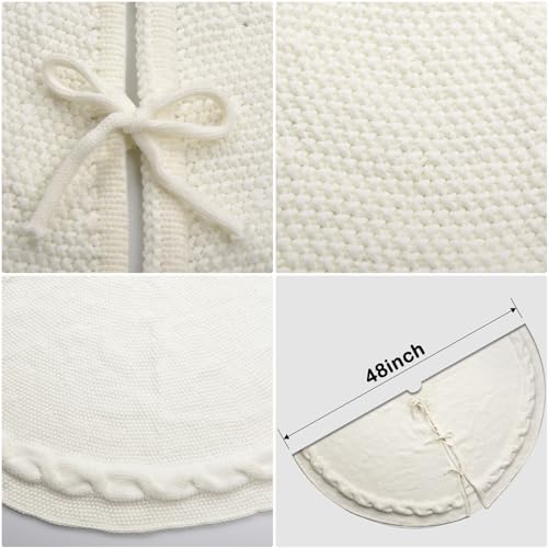 yuboo Boho Cream Cable Knit Tree Skirt,48 inch Neutral Knit Tree Skirt Christmas Tree Rug - White Bohemia Christmas Decorations