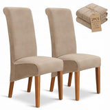 Deisy Dee Stretch XL/Oversized Extra Large Velvet Dining Room Chair Covers for Kitchen Dining，Removable Washable Chair Protectors Slipcovers (Khaki, 2)