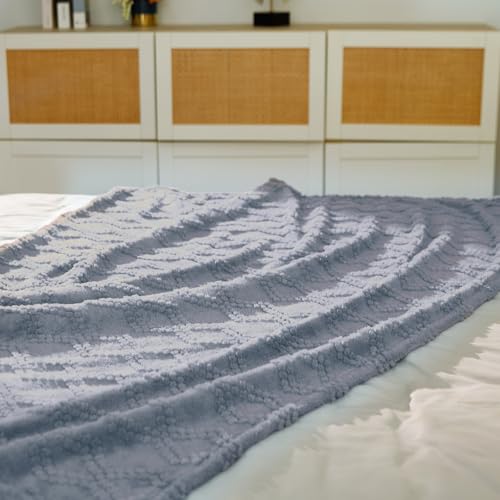 Jacquard Boho Fleece Throw Blanket-Cozy Fluffy Soft Lightweight Fuzzy Fall Blanket for Sofa, Couch, Bed, Chair & Car, Gifts for Teen Girls, Women & Men, Home and Dorm Decor, Gray, 50" x 70"