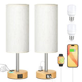 Touch Bedside Table Lamps Set - 3 Way Dimmable Bedroom Lamps Set of 2 with USB C & A Ports, Small Lamps for Nightstand with AC Outlet, Small Desk Lamp for Office, Dorm, Nursery - Dorm Room Essentials