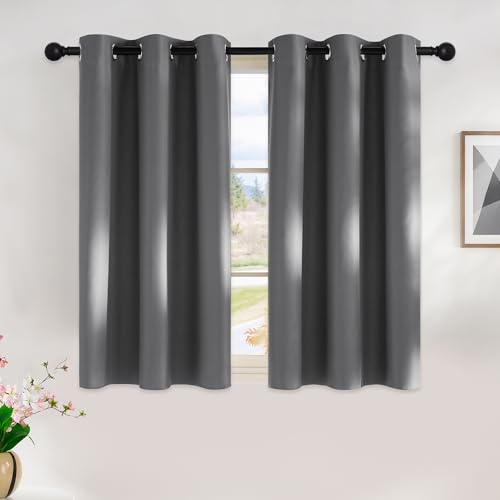 NICETOWN Grey Kitchen Blackout Short Curtain Panels for Bedroom, 45 Inch Long Thermal Insulated Grommet Top Blackout Draperies and Drapes (2 Panels, W42 x L45 -Inch, Grey)