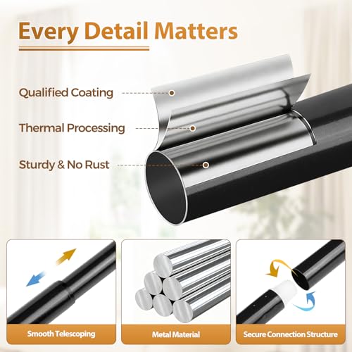TONIAL Curtain Rod 32 to 58 Inch(2.6-4.8ft), Telescoping Splicing 3/4 Drapery Rods for Windows 20 to 53 Inch(1.7-4.4ft), Decorative Single Rod with Small Cap Finial, Black