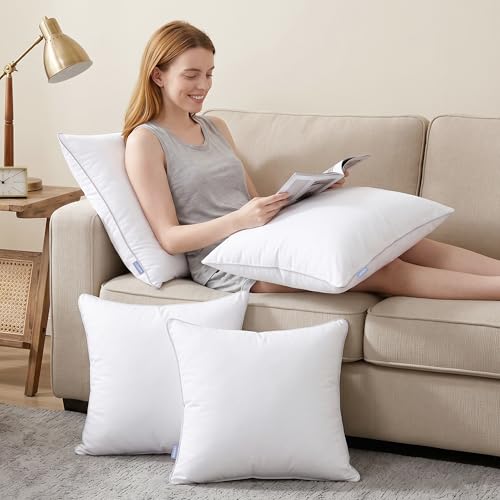 Leeden 18 x 18 Pillow Inserts (Set of 2) - Throw Pillow Inserts with 100% Cotton Cover - 18 Inch Square Decorative Pillows for Sofa, Couch, Bed and Home Decor