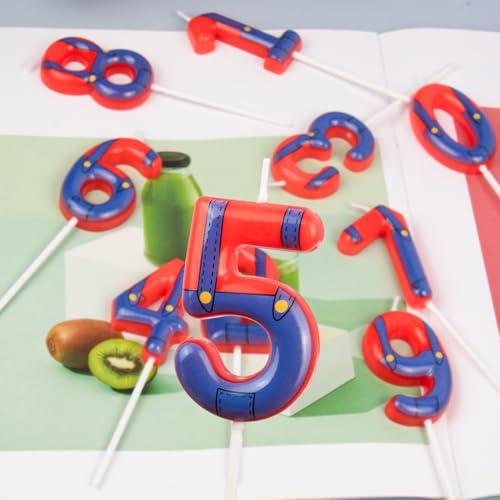Boys and Girls Red and Blue Digital Birthday Candles, Birthday Cake Party Decorations, Cartoon Game Theme Party Decorations, Children's Party Supplies(5)