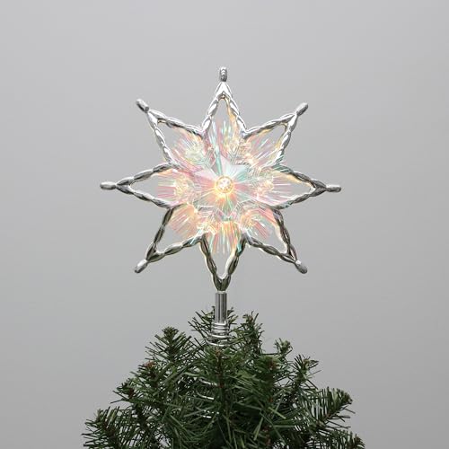 Philips 11.25" Silver Star Treetopper with Iridescent Tinsel - 3 Light Functions with Control Box and Coil - 10 Bicolor Microdot LEDs - 72" Lead-in