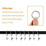 Lansian 20pcs Rustproof Drapery Matte Stainless Steel Metal Curtain Rings with Clips,Tension Curtain Hangers Clips, Decorative Curtain Rod Window, Matte Silver (1" Interior Diameter)
