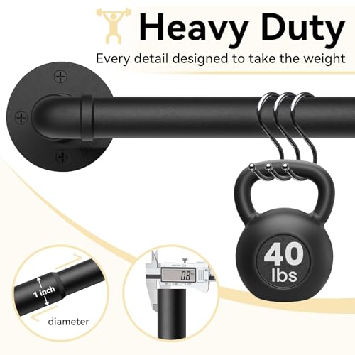 1 Inch Heavy Duty Blackout Curtain Rods for Windows, Industrial Pipe Wrap Around Room Divider Decorative Curtain Rods Wall Mount & Ceiling Mount, Black, 48-86 Inch