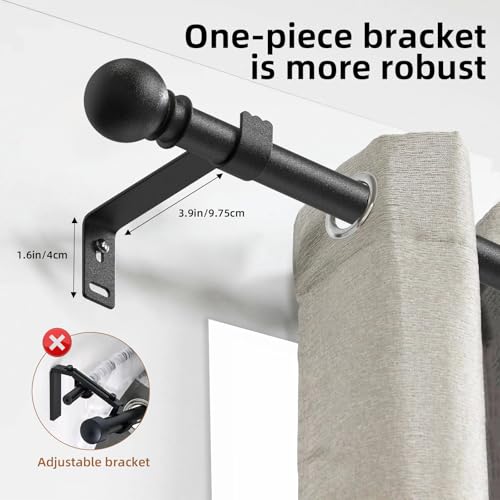 Curtain Rods for Windows 28-44 inch, 5/8 inch Black Curtain Rod Set, Splicing Heavy Duty Rod with Brackets, Decorative Curtain Rod for Bedroom, Living Room, Kitchen, Outdoor, Patio