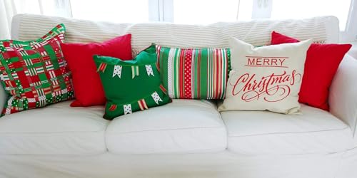 Thmyo 4-Pack 100% Cotton Comfortable Solid Decorative Throw Pillow Case Square Cushion Cover Pillowcase Sublimation Blank Pillow Covers DIY Throw Pillowcase for Couch Sofa Bed(18x18 inch/45x45cm,Red)