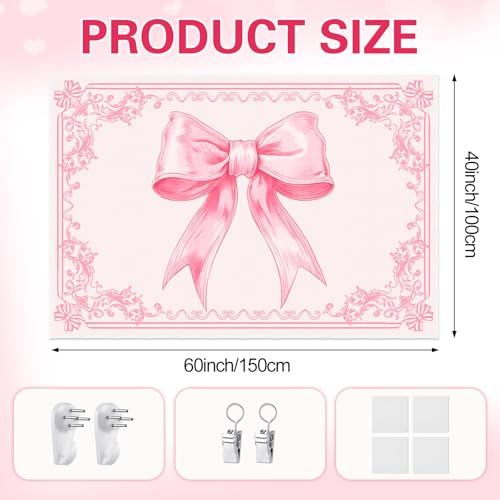 HunnmingRe 60" x 40" Pink Tapestry Coquette Pink Aesthetic Bedroom Hanging Wall Art Preppy Tapestry Decor Kit Cute Room Decoration for Women Girls Room Dorm Apartment(Bow)