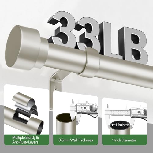 Time Forest Curtain Rods for Windows 66 to 120, 1 Inch Adjustable Heavy Duty Long Window Outdoor Curtain Rod for Patio, Drapery Rods with Simple End Caps, Size 32"-120", Brushed Nickel