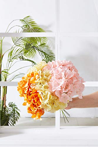 10Pcs Artificial Hydrangea Flowers Blush Heads Fake Hydrangea Silk Flowers for Wedding Centerpieces Bouquets DIY Floral Decor Home Decoration with Stems(VASE NOT Included)