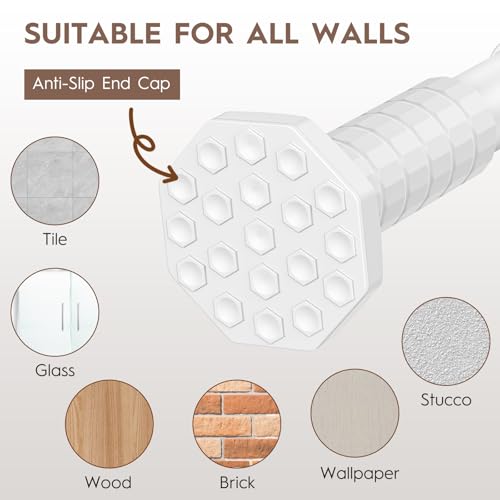 Tension Curtain Rod 51-168 In (4-14 Ft), Extra Long Curtain Rods No Drilling for Window Treatment Rods, Adjustable Heavy Duty Tension Rod, Outdoor Curtain Rods for Patio, Never Rust, White