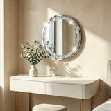 Crystal Crush Diamond Sparkly Round Silver Mirror for Wall Decoration 20x20x1 inch Wall Hang Frameless Bling Stylish Gorgeous Glam Mirror Vanity Home Decor.