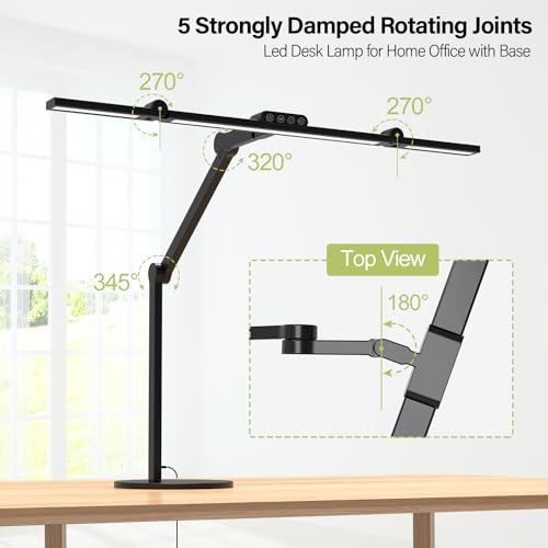 Architect Desk Lamp with Atmosphere Lighting, Adjustable Led Desk Light for Home Office with Base, 24W Bright Auto Dimming Table Light with Rotatable Swing Arm for Workbench Computer