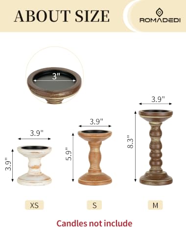 Romadedi Solid Wood Pillar Candle Holder, Set of 3, Mixed Earth Tones