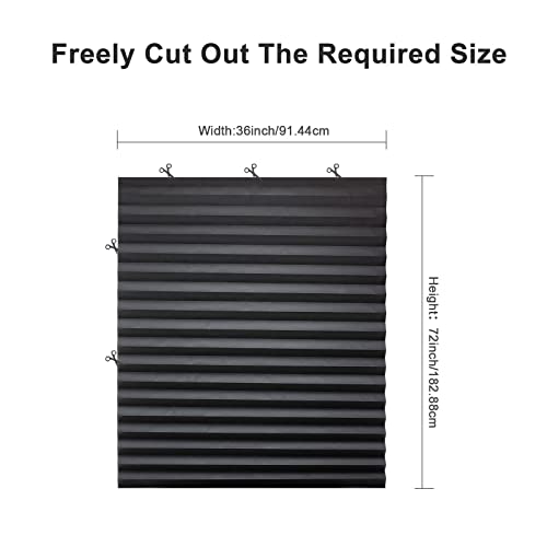 MYshade 6 Pack Temporary Blackout Paper Shades for Windows,Paper Pleated Blinds with Adhesive,No Tools No Drilling Free Cut Size Temporary Room Darkening Shades(Black, 36" W x 72" H)