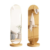 Floor-Standing Solid Wood Rotating Coat Rack，Full Length Mirror with Coat Rack Wood Floor Mirror with Wheels 360° Rotation 2 in 1 Full Body Mirror and Coat Rack for Living Room Bedroom Apart