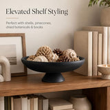 QIANLING Large Black Decorative Bowl, Modern Resin Pedestal Fruit Bowl, Matte Footed Centerpiece for Kitchen Counter, Coffee Table, Entryway Key Catch All, Home Decor