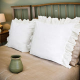Lemfux Ruffle Pillow Case 18x18 Inch, Set of 2, Cotton Ruffle Euro Shams with Ruffles Rustic Farmhouse Lace Shabby Soft Breathable Bridal Pure White Euro Pillow Shams
