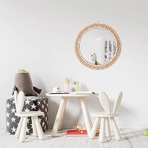 15 Inch Boho Round Hanging Wall Mirror Decorative Rattan Circle Mirrors for Farmhouse, Living Room, Bedroom
