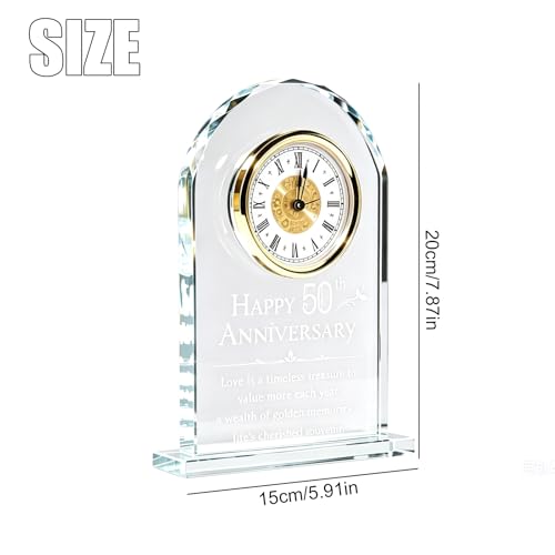 Anxingo 50th Wedding Anniversary Clock, Gold Crystal Quartz Clock for Parents, Elegant Golden Keepsake for Couples, 50 Years of Love Celebration Gift, 5.91x7.87 Inch (Battery Not Included)