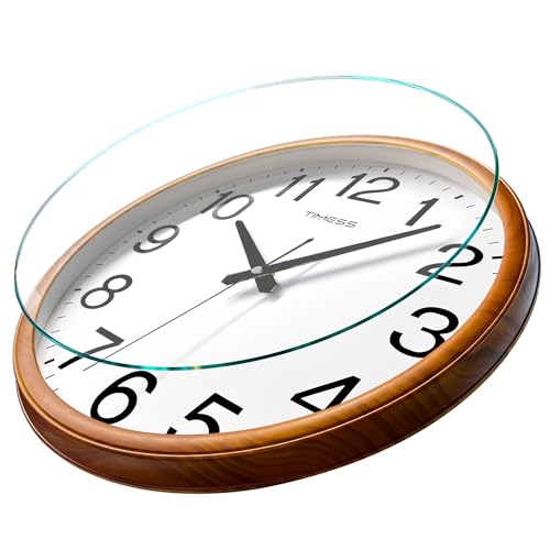 TIMESS Wall Clock, Classic Wood Style Finish, 11 Inch Non-Ticking Silent Battery Operated Analog Clock, Ideal Retro Decor for Home, Bedroom, Living Room, Kitchen, Bathroom, Office(Wood Yellow)