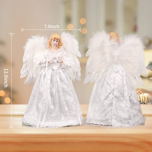Christmas Tree Topper with Lights | 12.5 inch White Angel Tree Topper | Battery-Powered Tree Toppers Christmas Decorations