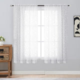 Gwine White Sheer Curtains 63 Inch Length 2 Panels Set, Light Filtering Leaf Jacquard Textured Soft Airy Living Room Bedroom Curtains, Elegant Rod Pocket Farmhouse Curtain, 42Wx63L Inches, 2PCS
