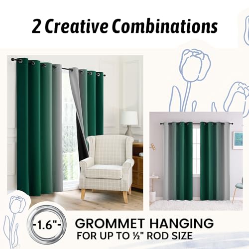 COSVIYA 100% Blackout Curtains & Drapes Ombre Green Curtains 84 inches Long 2 Panels Set, Full Room Darkening Grommet Gradient Insulated Thermal Window Curtains for Bedroom/Living Room,52x84 inches
