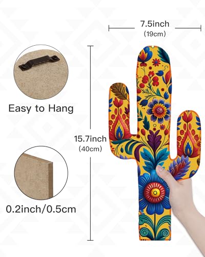 Putuo Decor Aztec Cactus Wall Decor Set of 2, Western Wooden Home Decor, Farmhouse Rome Decor Mexican Wall Art for Living Room, Bedroom, Kitchen, Office